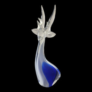VTG Murano Style Hand-Blown Glass Deer/Antelope Figurine-Cobalt Blue Art-Glass